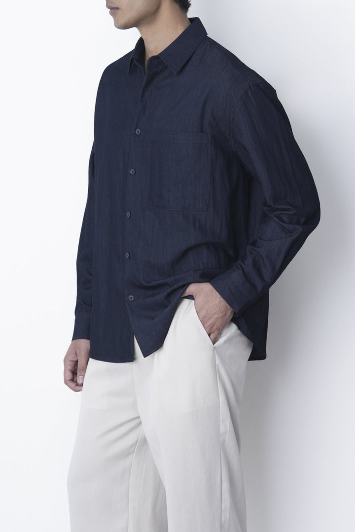 NAVY RELAXED TWILL SHIRT