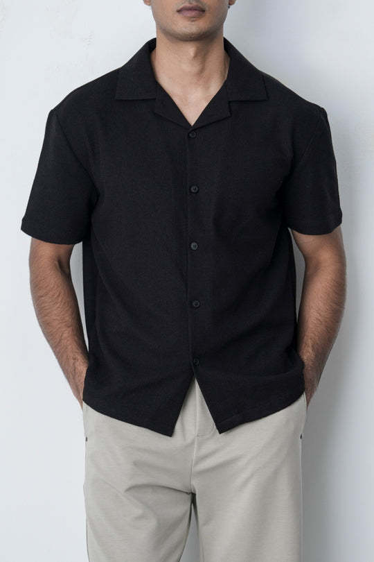BLACK RESORT COLLAR SHIRT