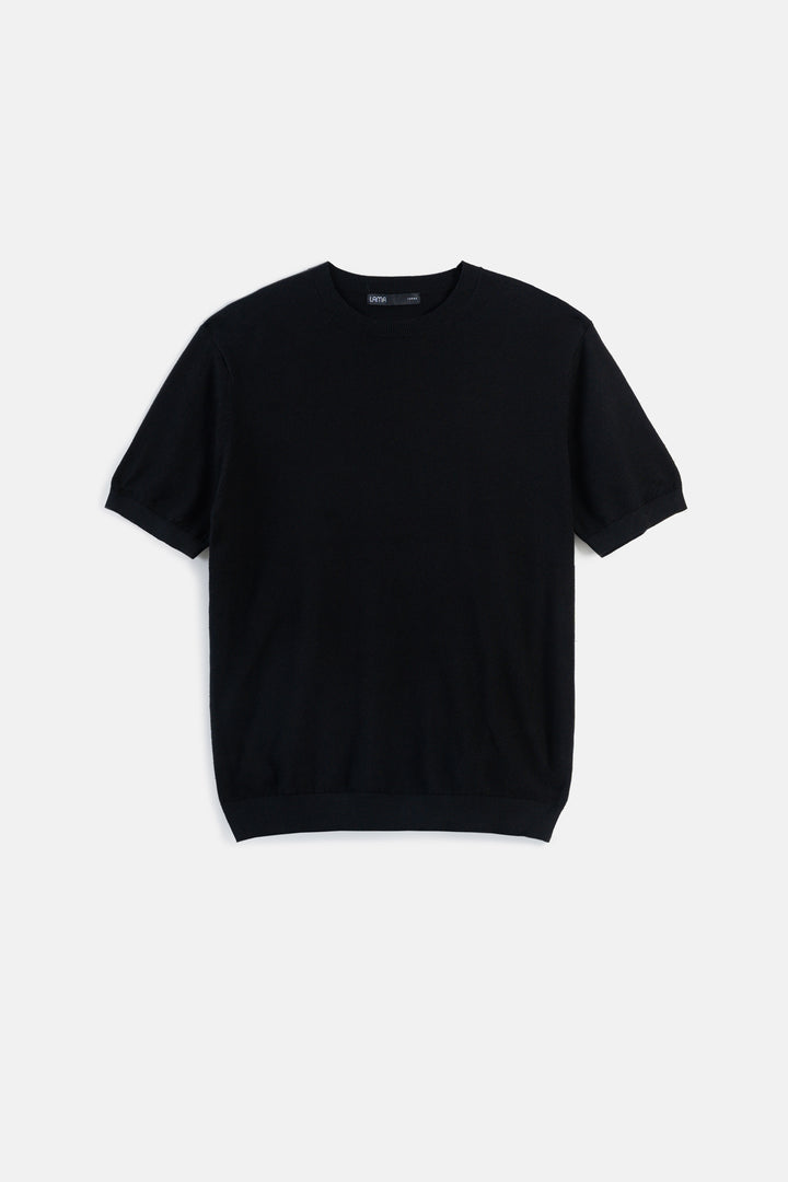 BLACK FINE KNIT TEE