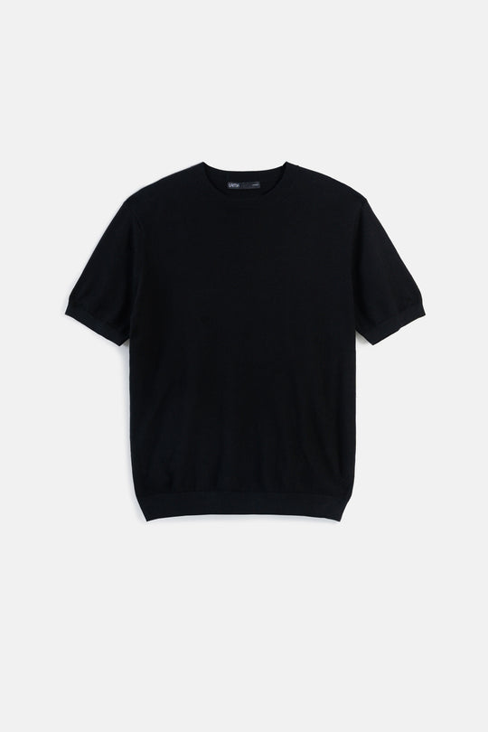 BLACK FINE KNIT TEE