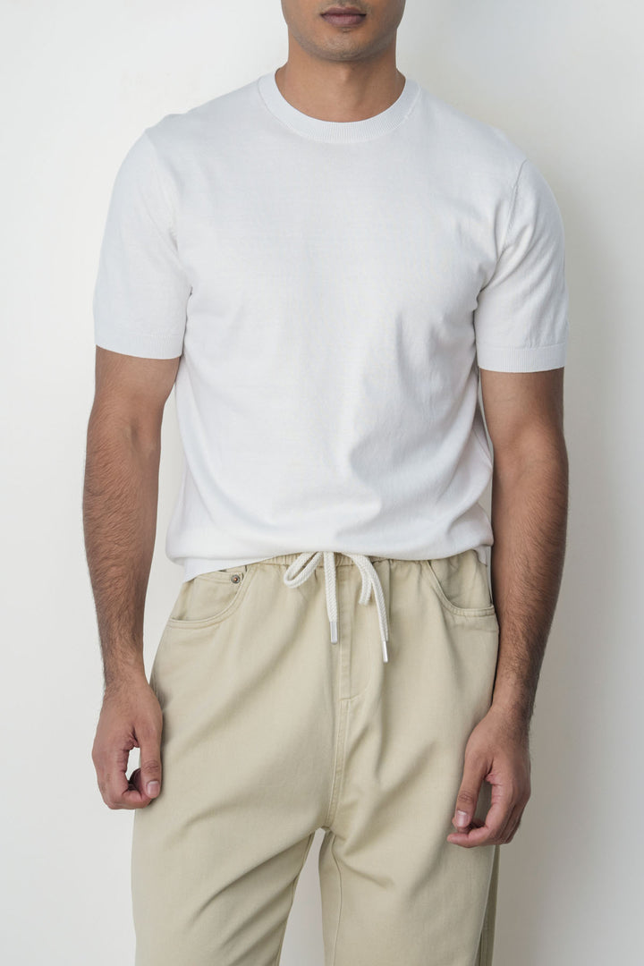 WHITE FINE KNIT TEE