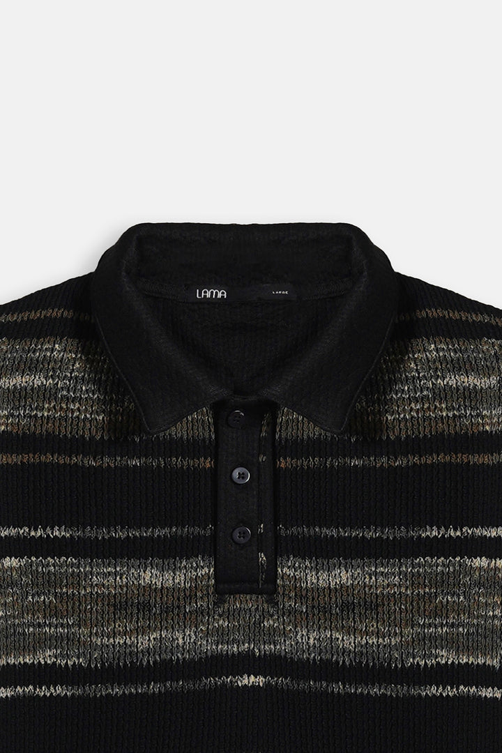 BLACK STRIPED HEAVY TEXTURED POLO