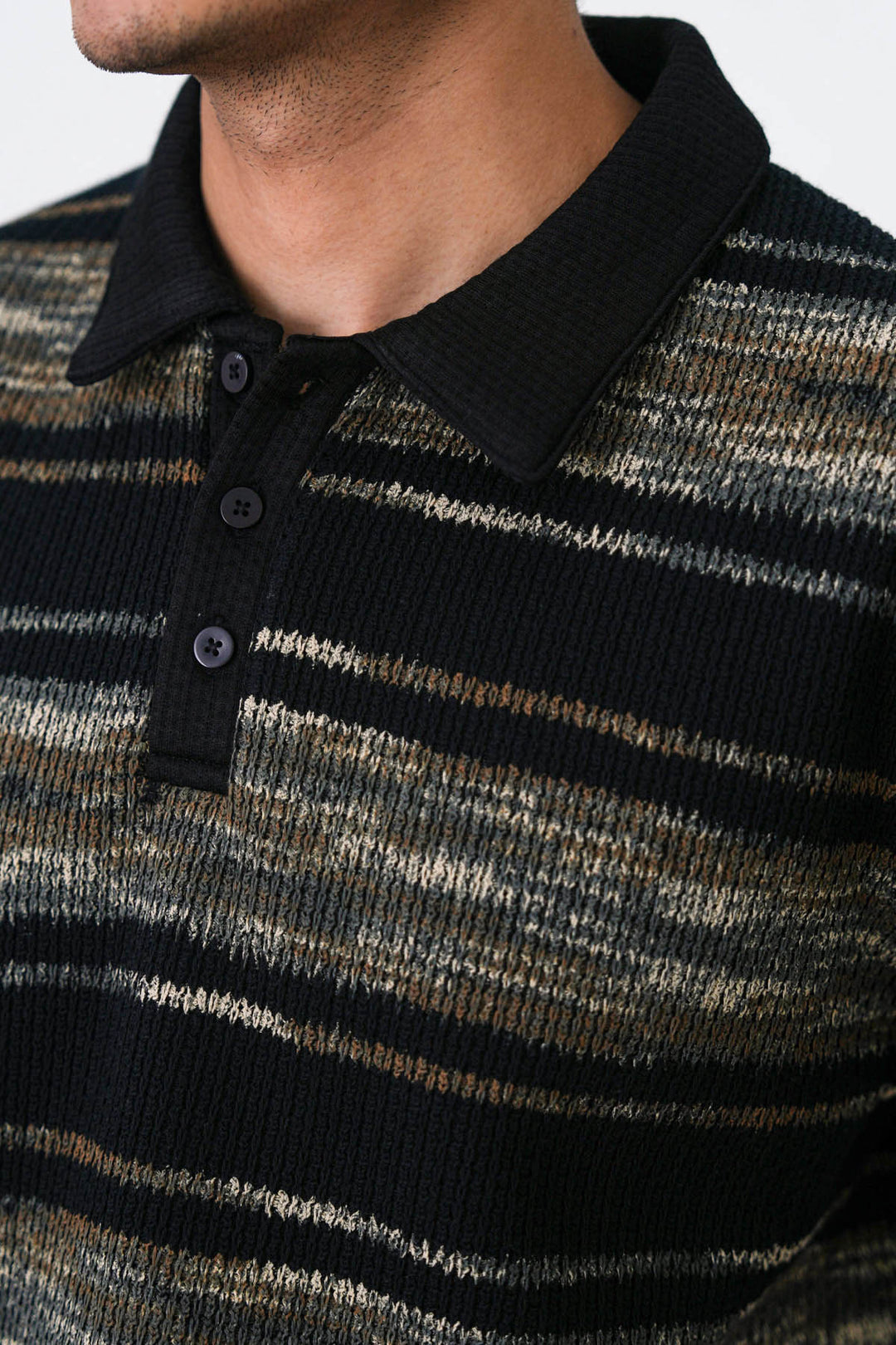BLACK STRIPED HEAVY TEXTURED POLO