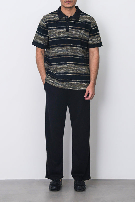BLACK STRIPED HEAVY TEXTURED POLO