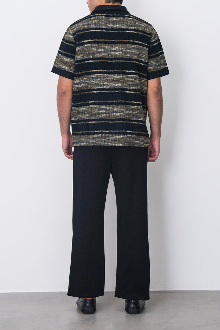 BLACK STRIPED HEAVY TEXTURED POLO