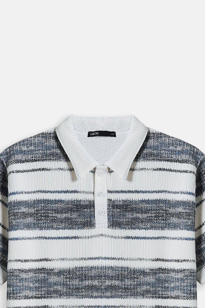 IVORY STRIPED HEAVY TEXTURED POLO