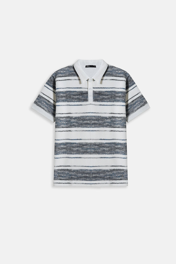 IVORY STRIPED HEAVY TEXTURED POLO