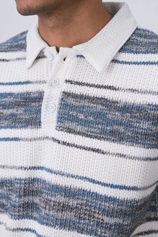 IVORY STRIPED HEAVY TEXTURED POLO