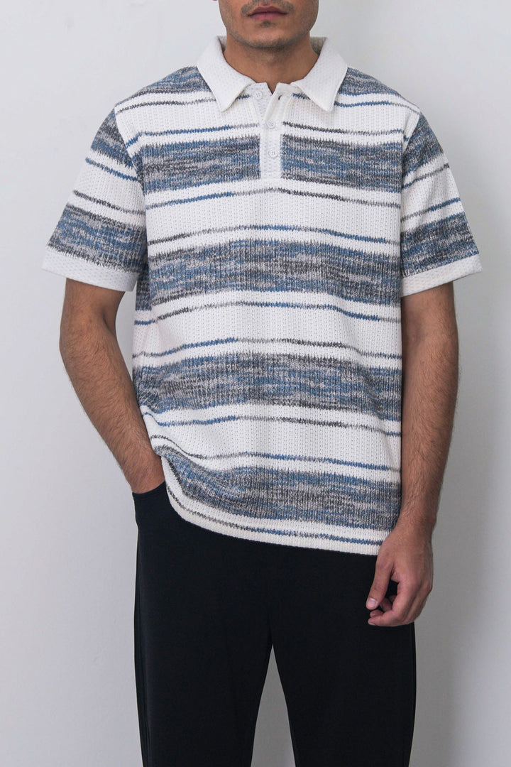 IVORY STRIPED HEAVY TEXTURED POLO