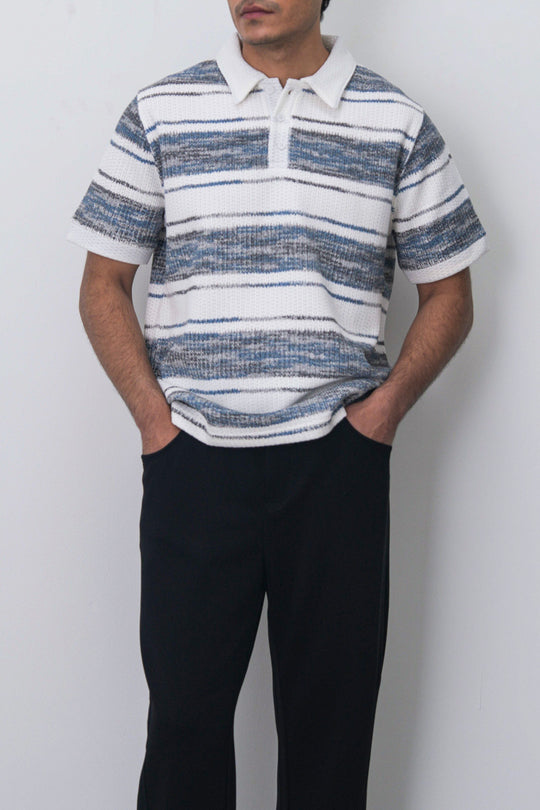 IVORY STRIPED HEAVY TEXTURED POLO