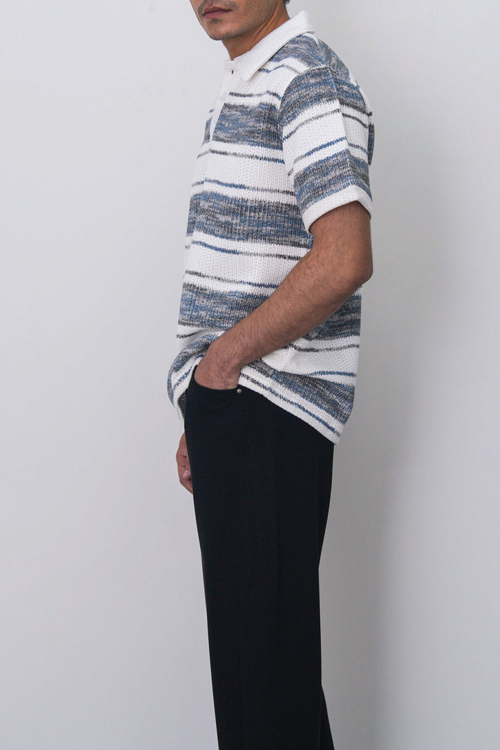IVORY STRIPED HEAVY TEXTURED POLO