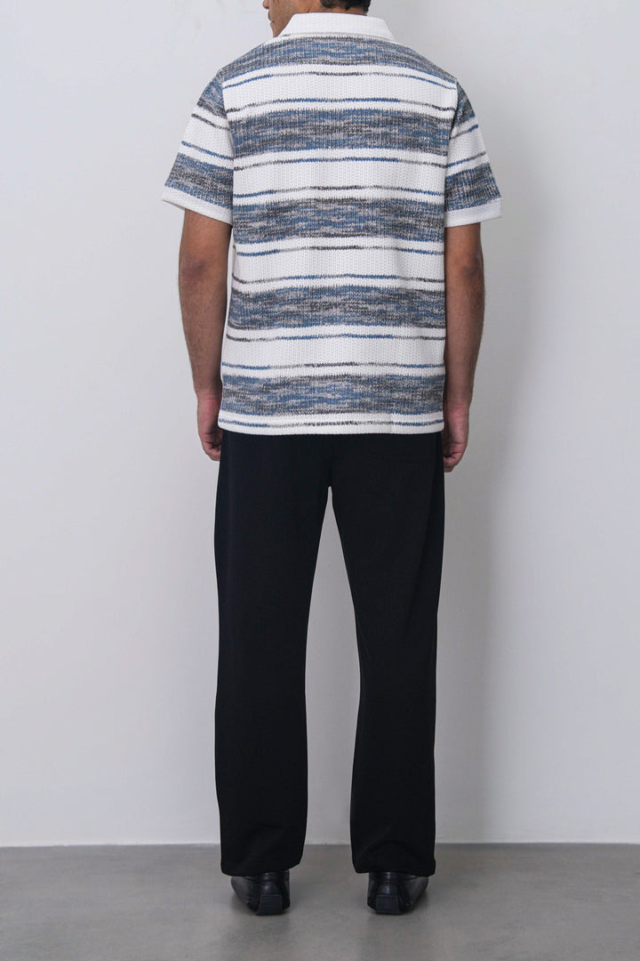 IVORY STRIPED HEAVY TEXTURED POLO