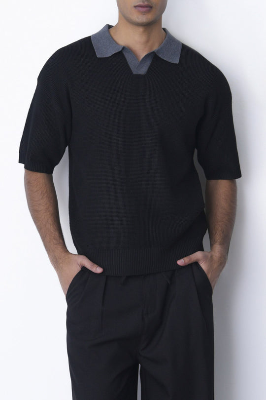 BLACK CONTRAST COLLAR POLO