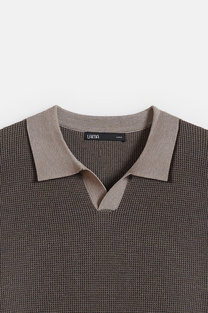 BROWN CONTRAST COLLAR POLO