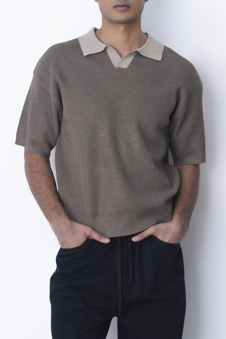BROWN CONTRAST COLLAR POLO