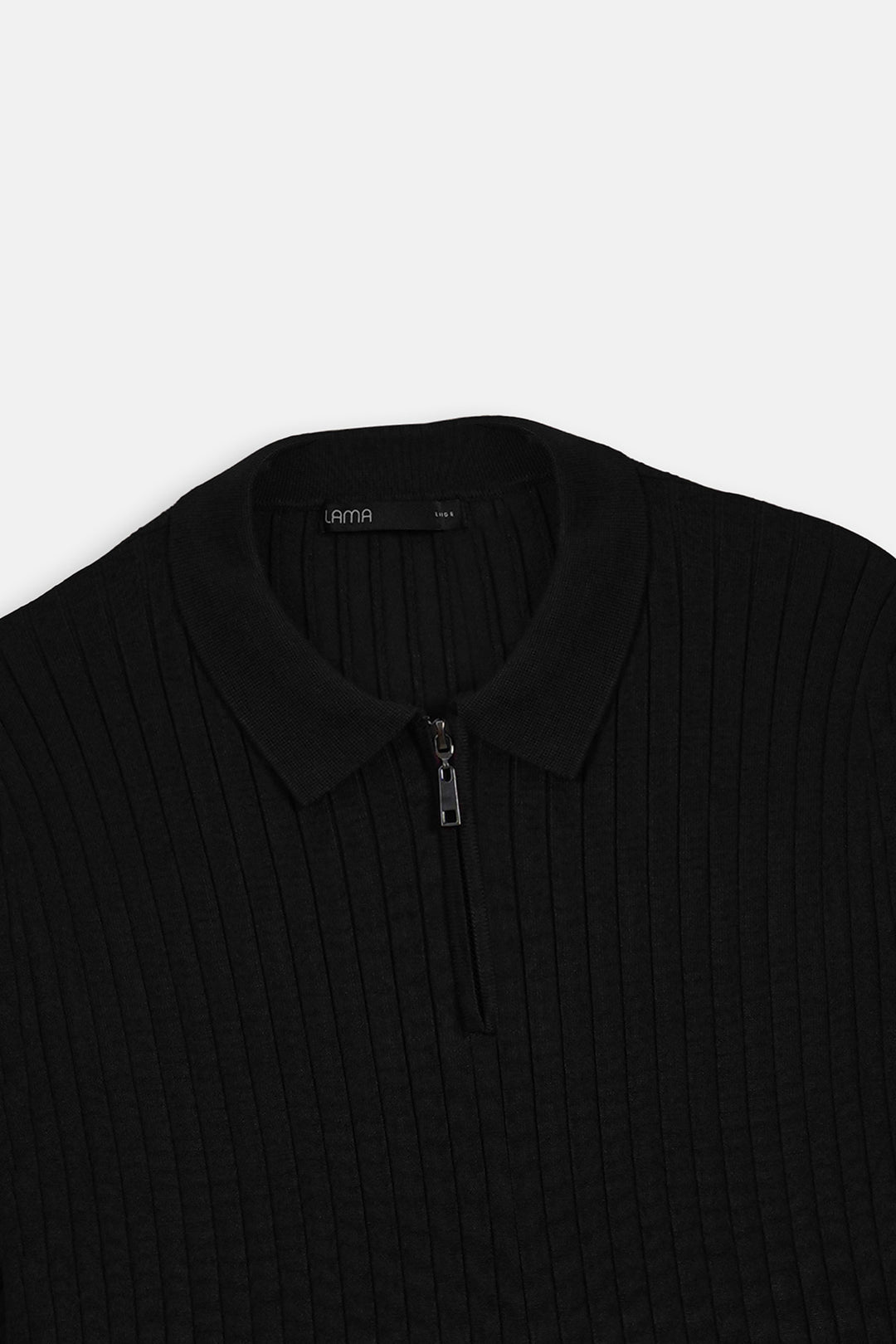BLACK RIBBED ZIPPER POLO