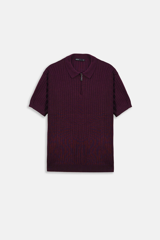 MAROON RIBBED ZIPPER POLO