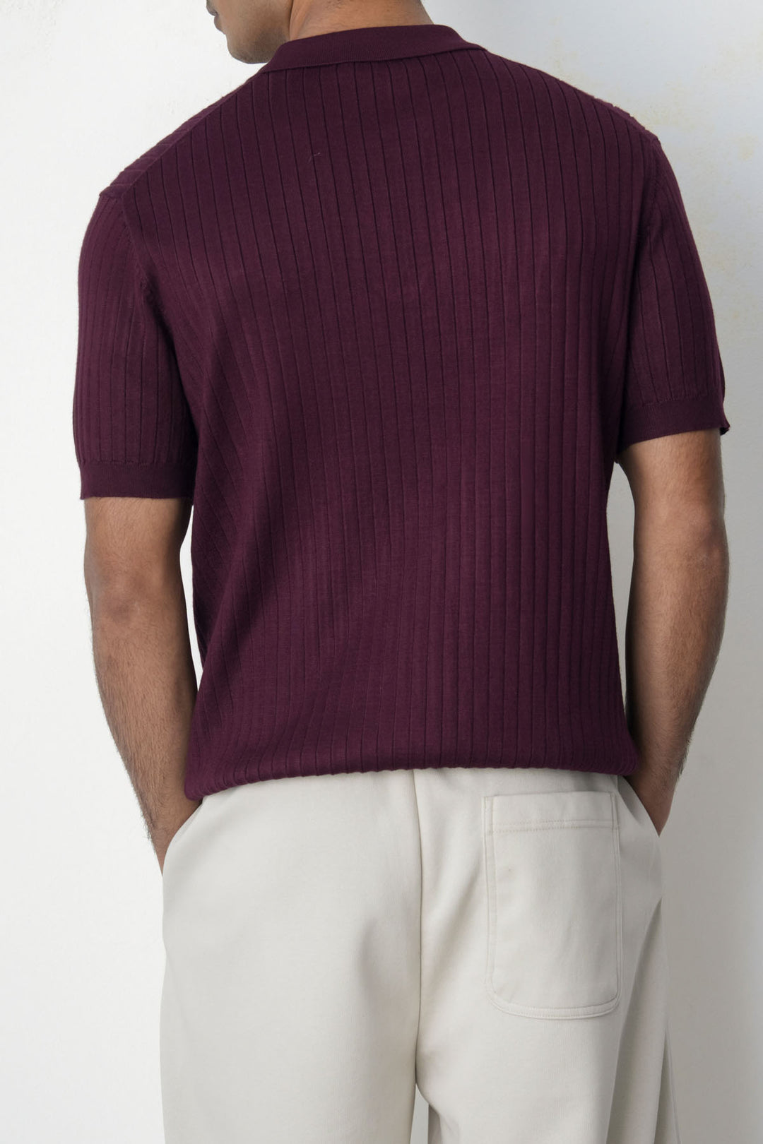 MAROON RIBBED ZIPPER POLO