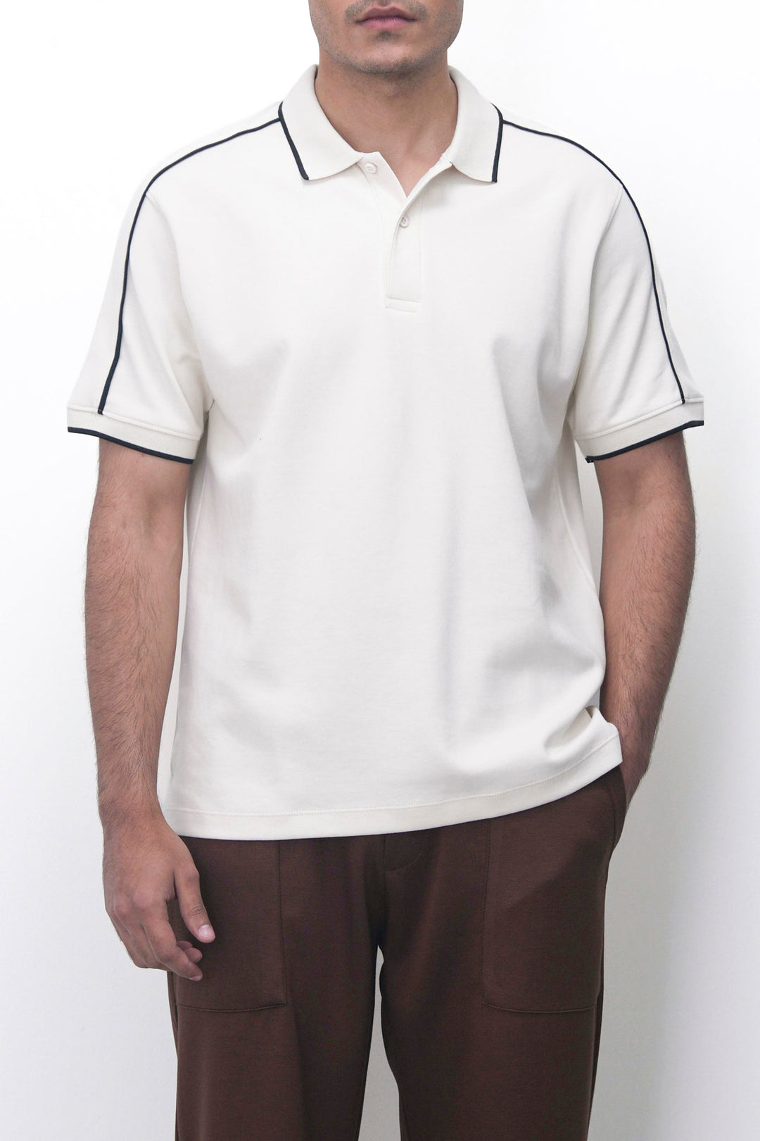 IVORY CONTRAST PIPING POLO