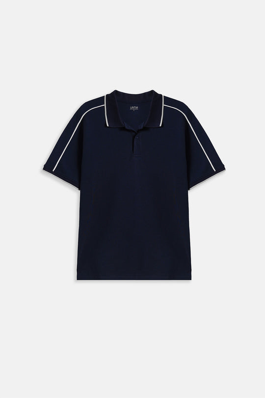 MID BLUE CONTRAST PIPING POLO