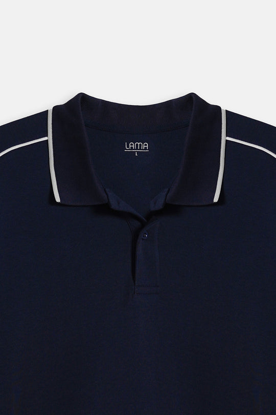 MID BLUE CONTRAST PIPING POLO