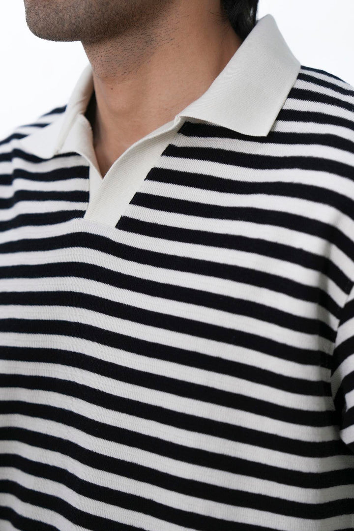 IVORY BLACK STRIPED COTTON POLO