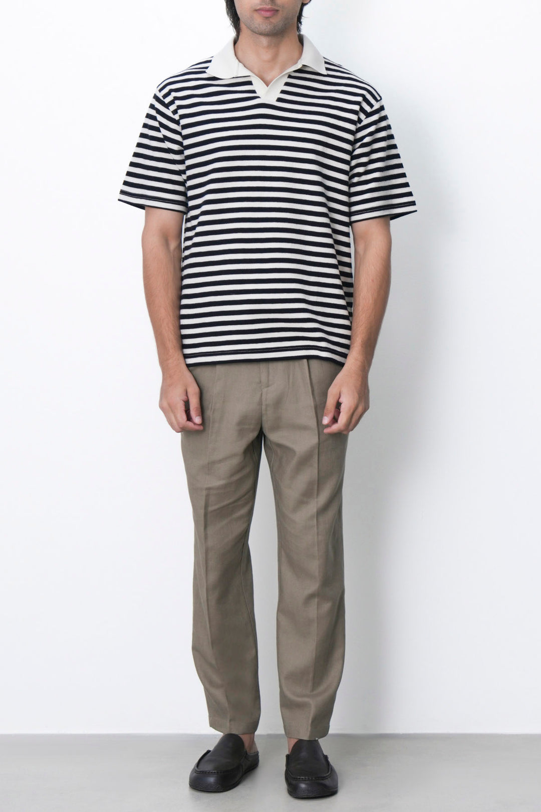 IVORY BLACK STRIPED COTTON POLO