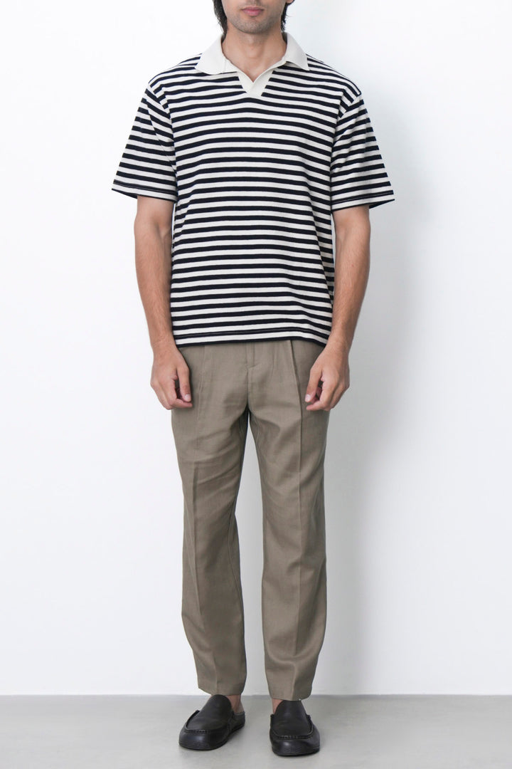 IVORY BLACK STRIPED COTTON POLO