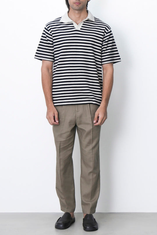 IVORY BLACK STRIPED COTTON POLO