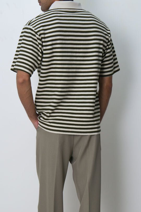OLIVE IVORY STRIPED POLO
