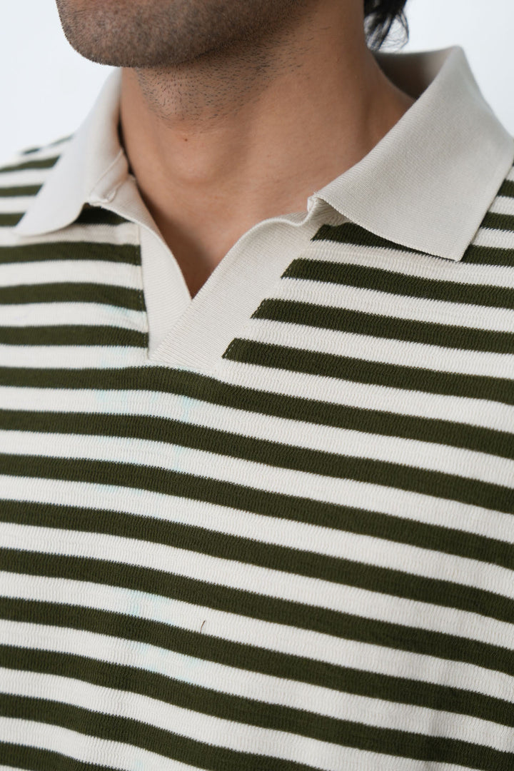 OLIVE IVORY STRIPED POLO