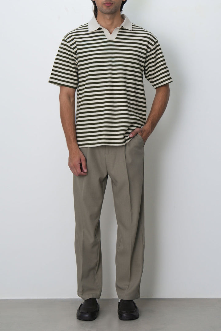 OLIVE IVORY STRIPED POLO