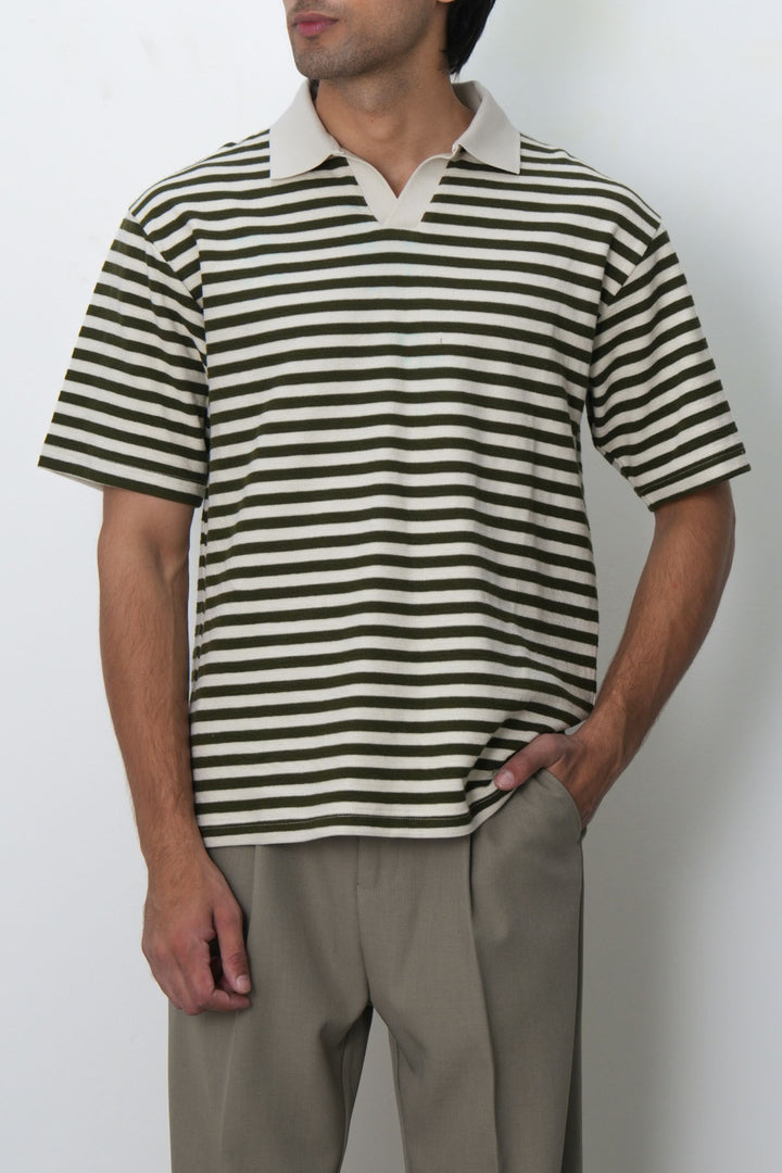 OLIVE IVORY STRIPED POLO