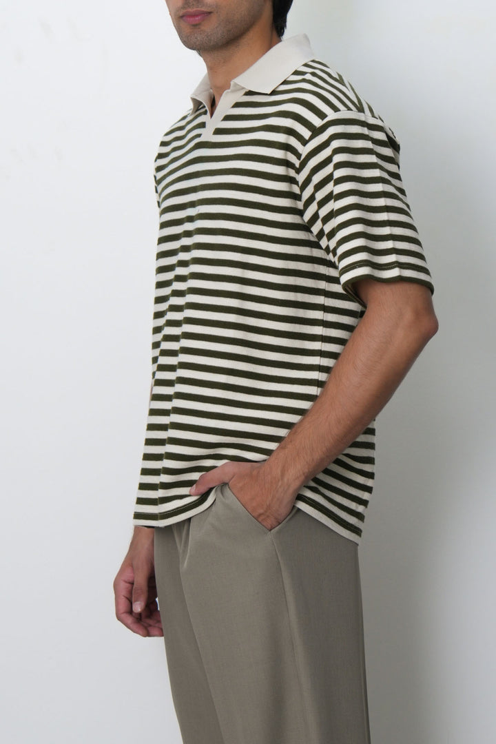OLIVE IVORY STRIPED POLO