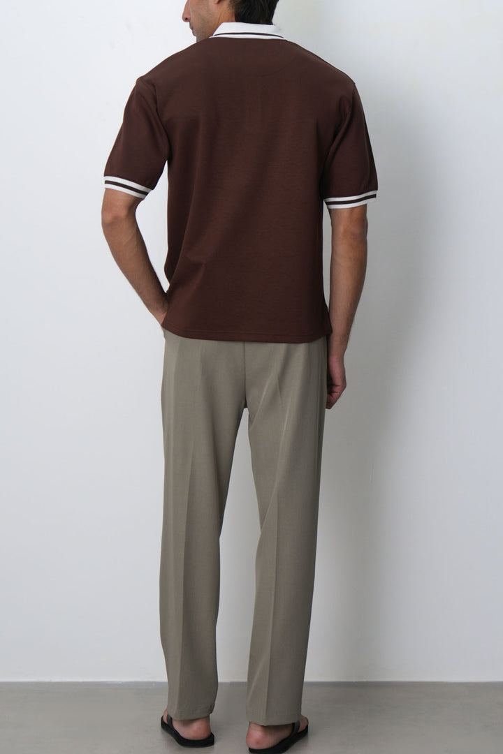 BROWN CONTRAST TRIM POLO
