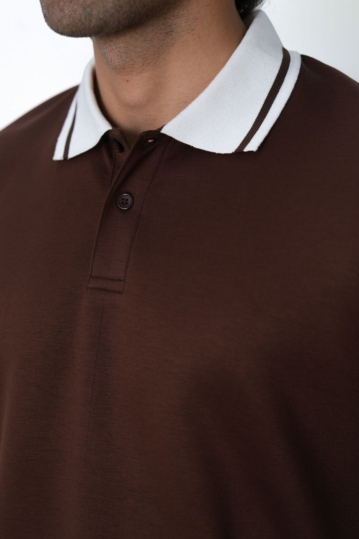 BROWN CONTRAST TRIM POLO