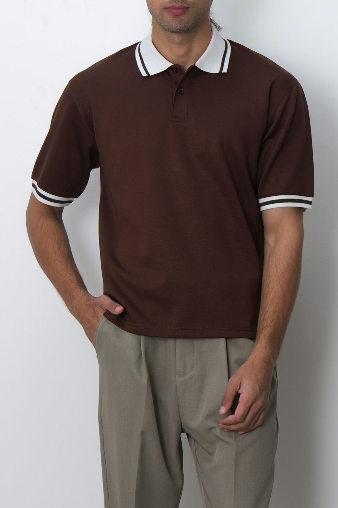 BROWN CONTRAST TRIM POLO