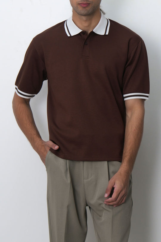 BROWN CONTRAST TRIM POLO