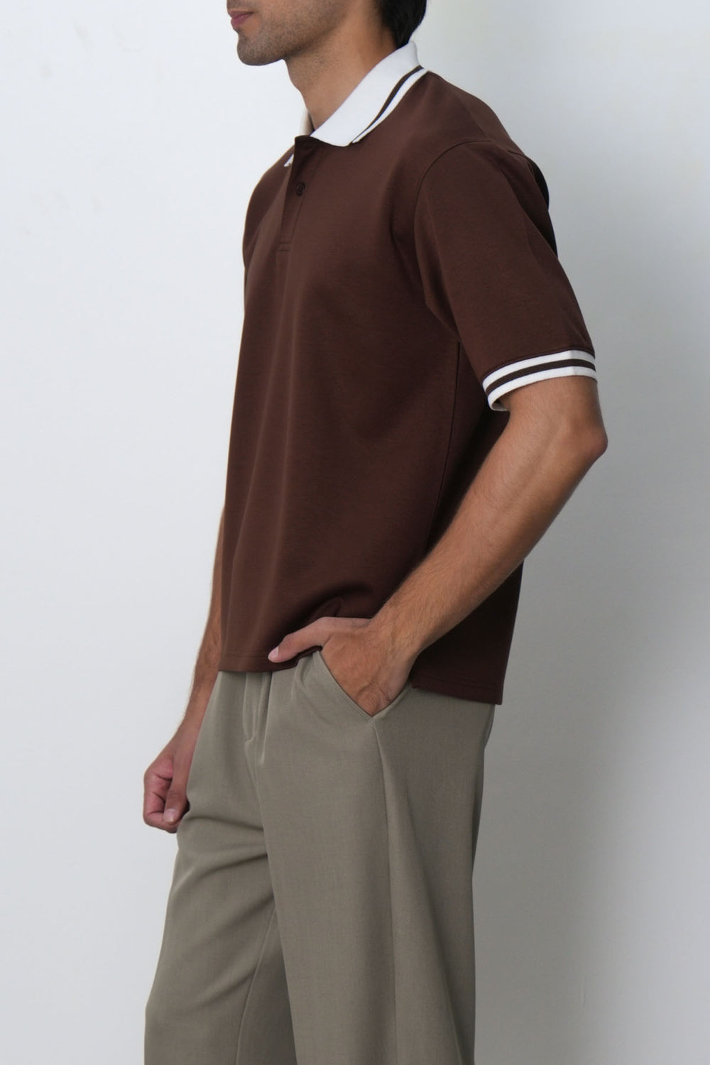 BROWN CONTRAST TRIM POLO