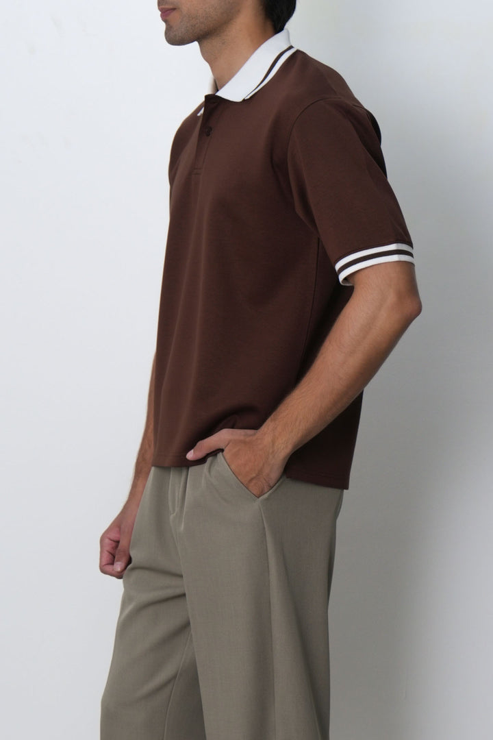 BROWN CONTRAST TRIM POLO