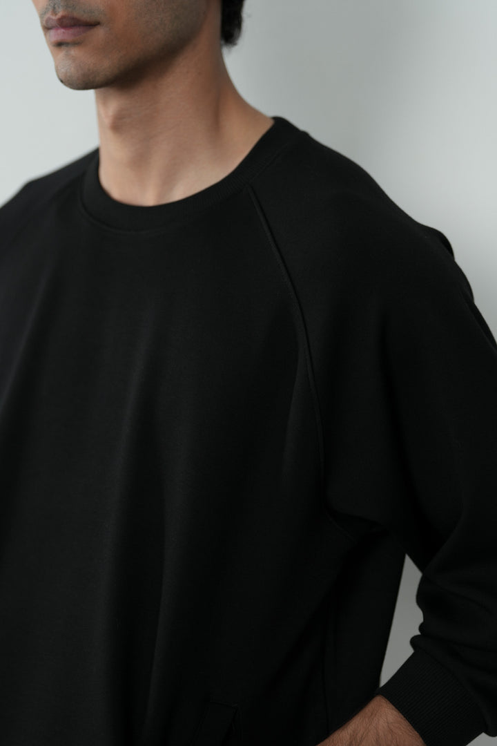 BLACK BASIC BAGGY RAGLAN SWEAT