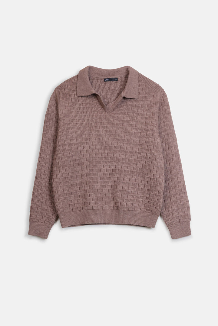 OPEN COLLAR TEXTURED POLO