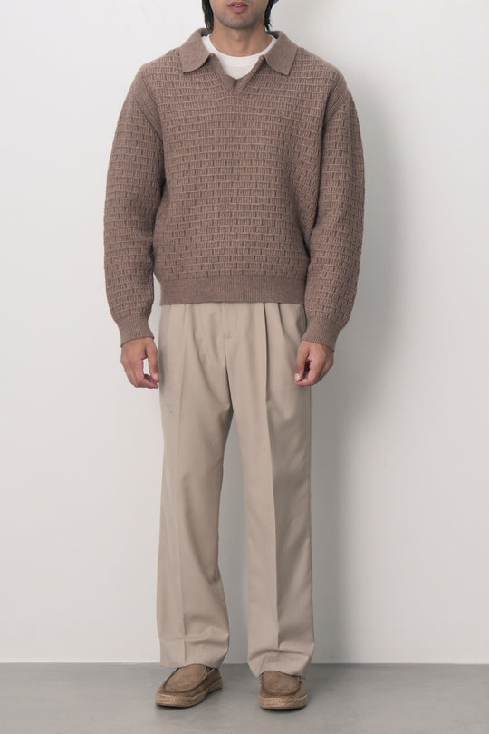 OPEN COLLAR TEXTURED POLO