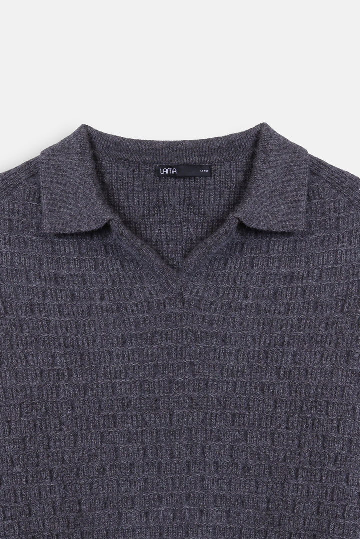 OPEN COLLAR TEXTURED POLO