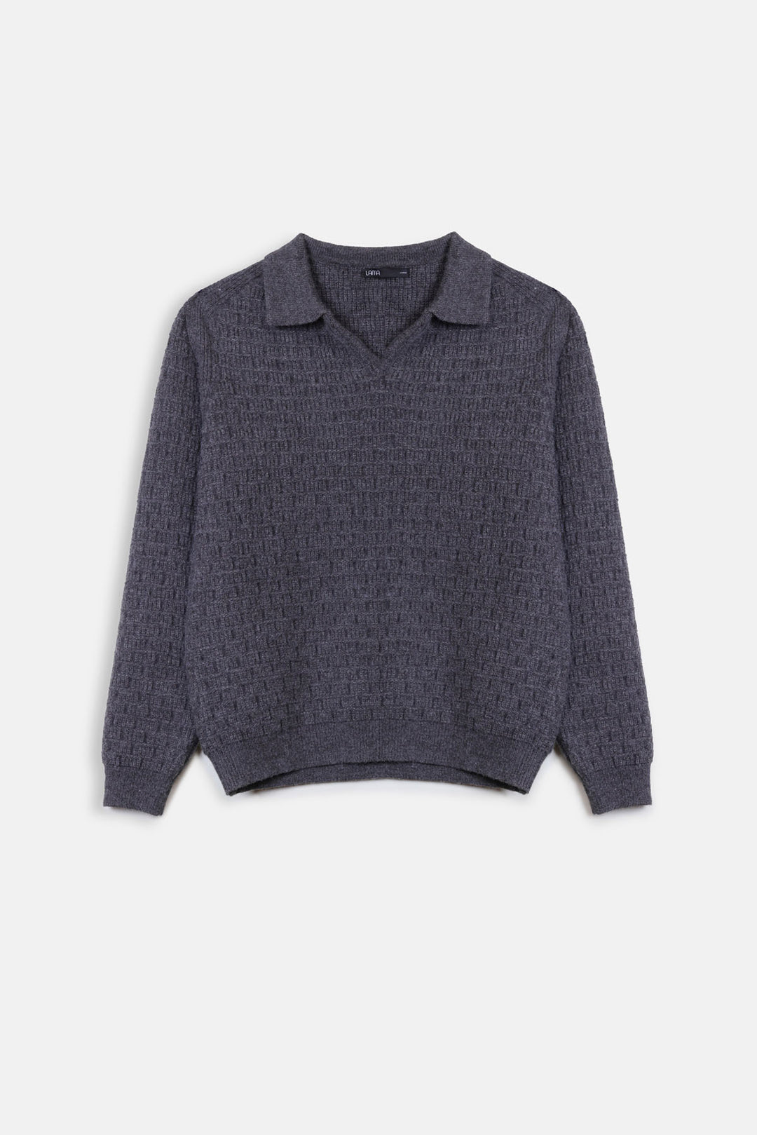 OPEN COLLAR TEXTURED POLO