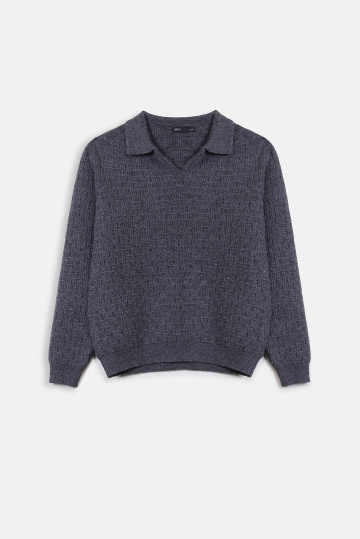 OPEN COLLAR TEXTURED POLO