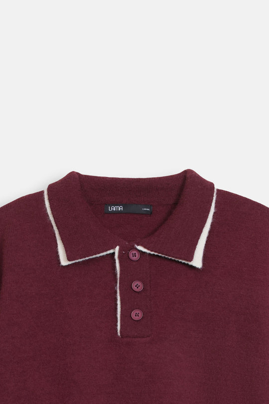 CONTRAST TRIM POLO SWEATER