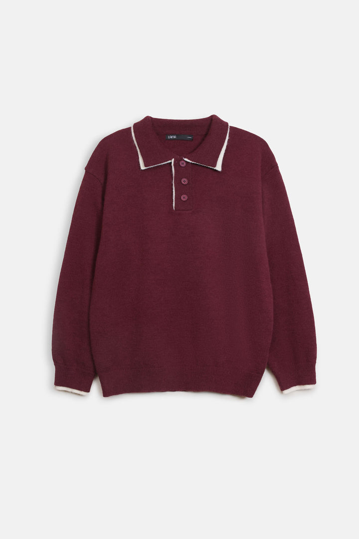 CONTRAST TRIM POLO SWEATER