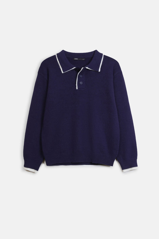 CONTRAST TRIM POLO SWEATER