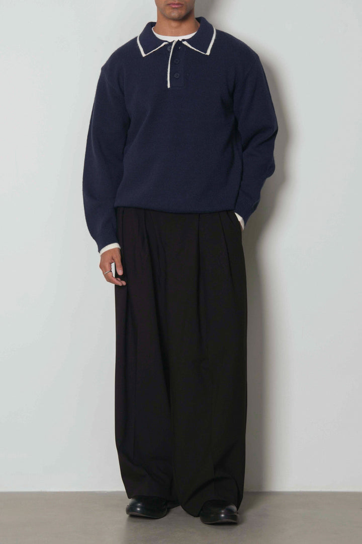 CONTRAST TRIM POLO SWEATER